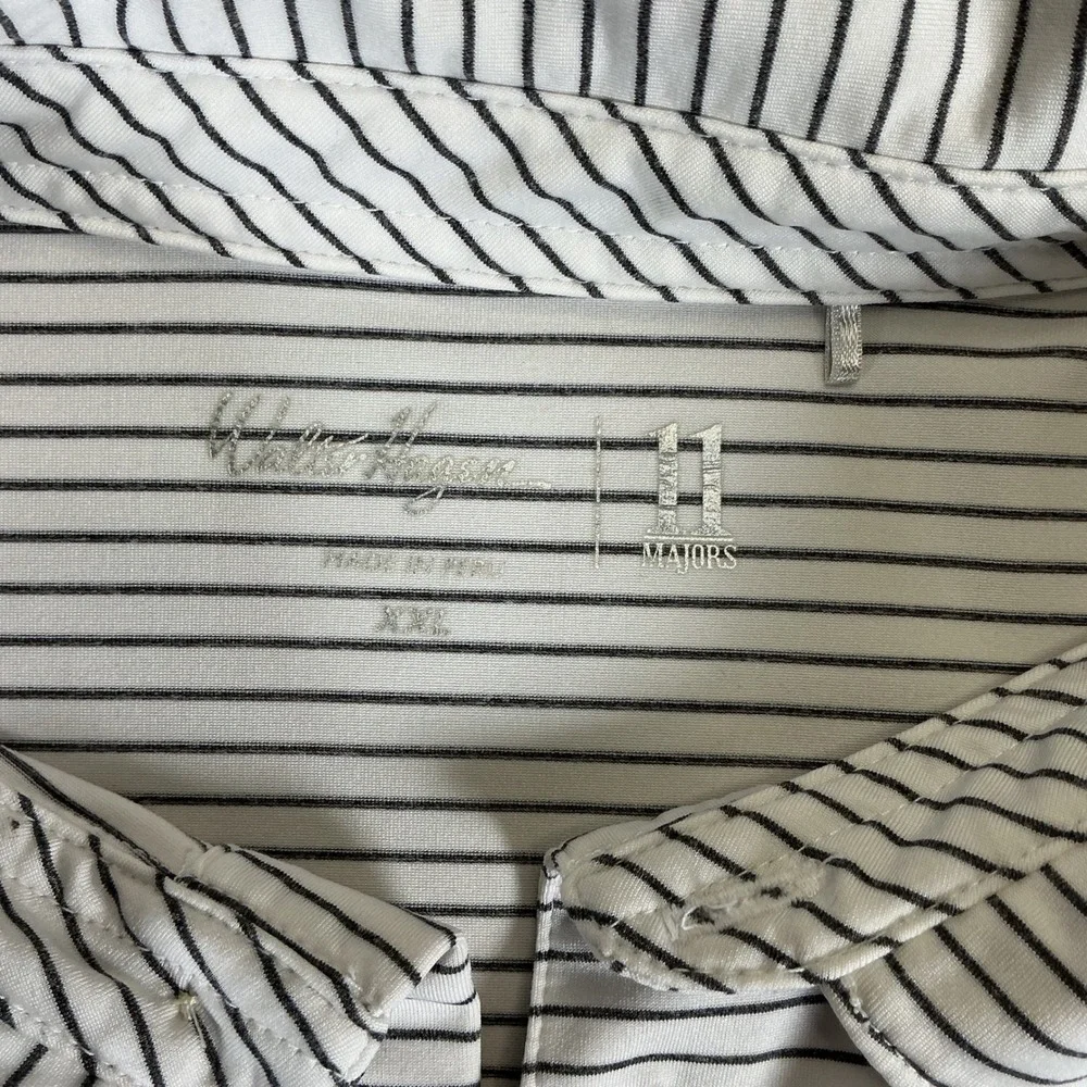 Walter Hagen 11 Majors Mens XXL Golf Polo‎ Shirt White Black Striped Performance